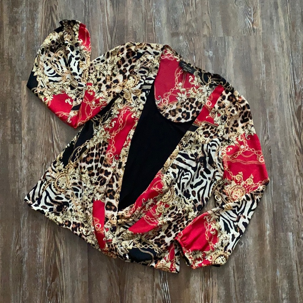 Thalia Sodi Scrollwork Cheetah Print Blouse with Attached Tank Small